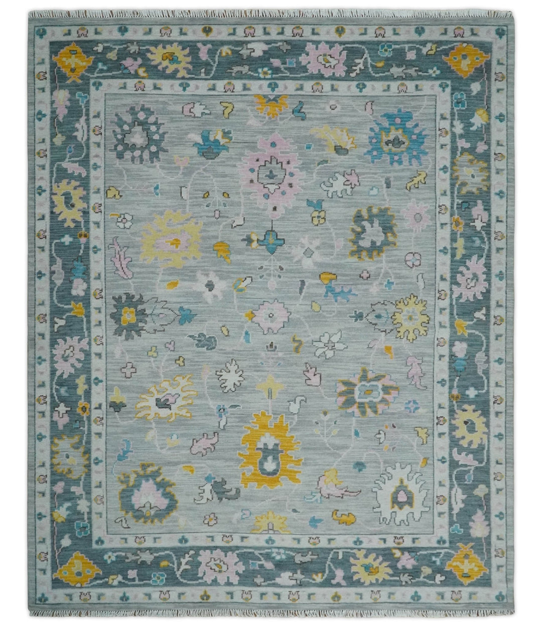 Modern Oushak Multi Size Silver and Teal Vibrant Colorful Hand knotted Wool Area Rug - The Rug Decor
