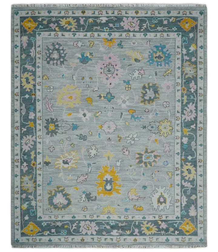 Modern Oushak Multi Size Silver and Teal Vibrant Colorful Hand knotted Wool Area Rug - The Rug Decor