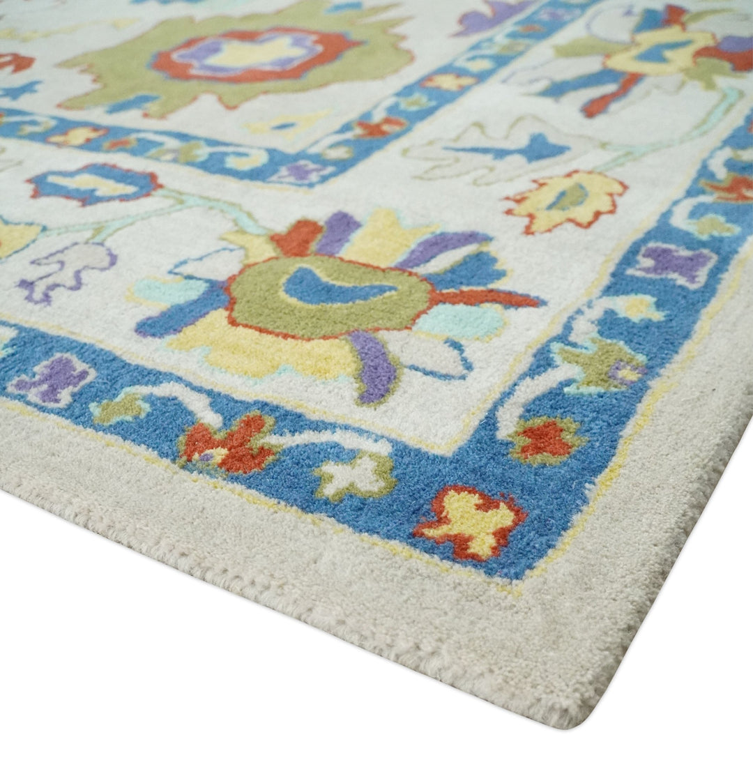Modern Oushak Rug Hand Tufted Beige and Blue Colorful Rug, Kids, Living Room and Bedroom Rug | TRD6482 - The Rug Decor