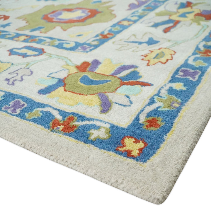 Modern Oushak Rug Hand Tufted Beige and Blue Colorful Rug, Kids, Living Room and Bedroom Rug | TRD6482 - The Rug Decor