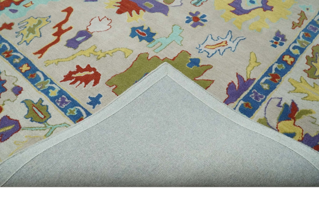 Modern Oushak Rug Hand Tufted Beige and Blue Colorful Rug, Kids, Living Room and Bedroom Rug | TRD6482 - The Rug Decor