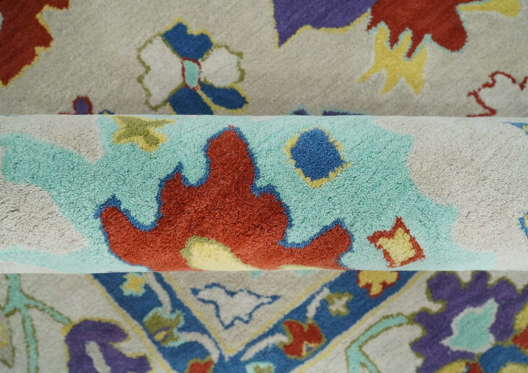 Modern Oushak Rug Hand Tufted Beige and Blue Colorful Rug, Kids, Living Room and Bedroom Rug | TRD6482 - The Rug Decor