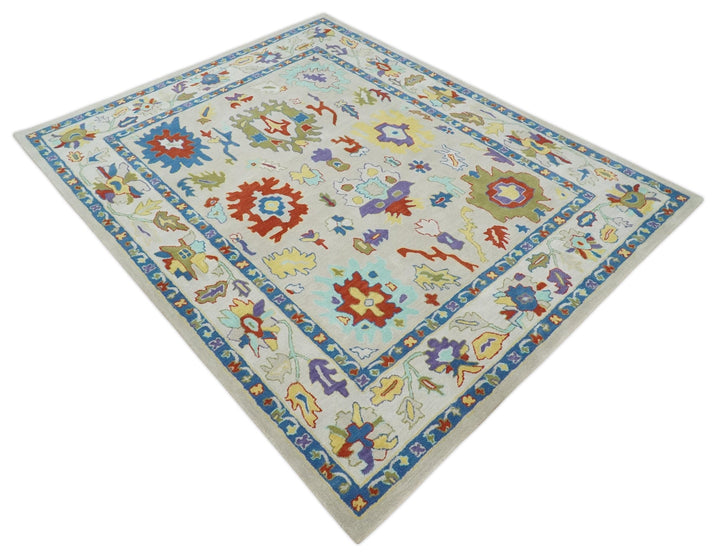 Modern Oushak Rug Hand Tufted Beige and Blue Colorful Rug, Kids, Living Room and Bedroom Rug | TRD6482 - The Rug Decor