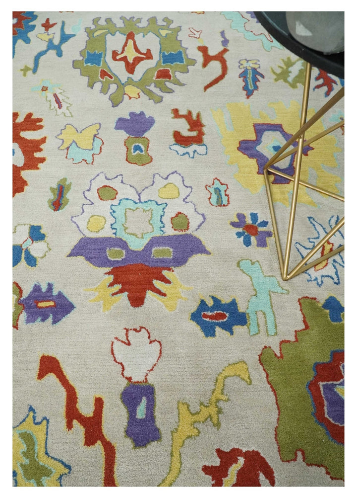 Modern Oushak Rug Hand Tufted Beige and Blue Colorful Rug, Kids, Living Room and Bedroom Rug | TRD6482 - The Rug Decor