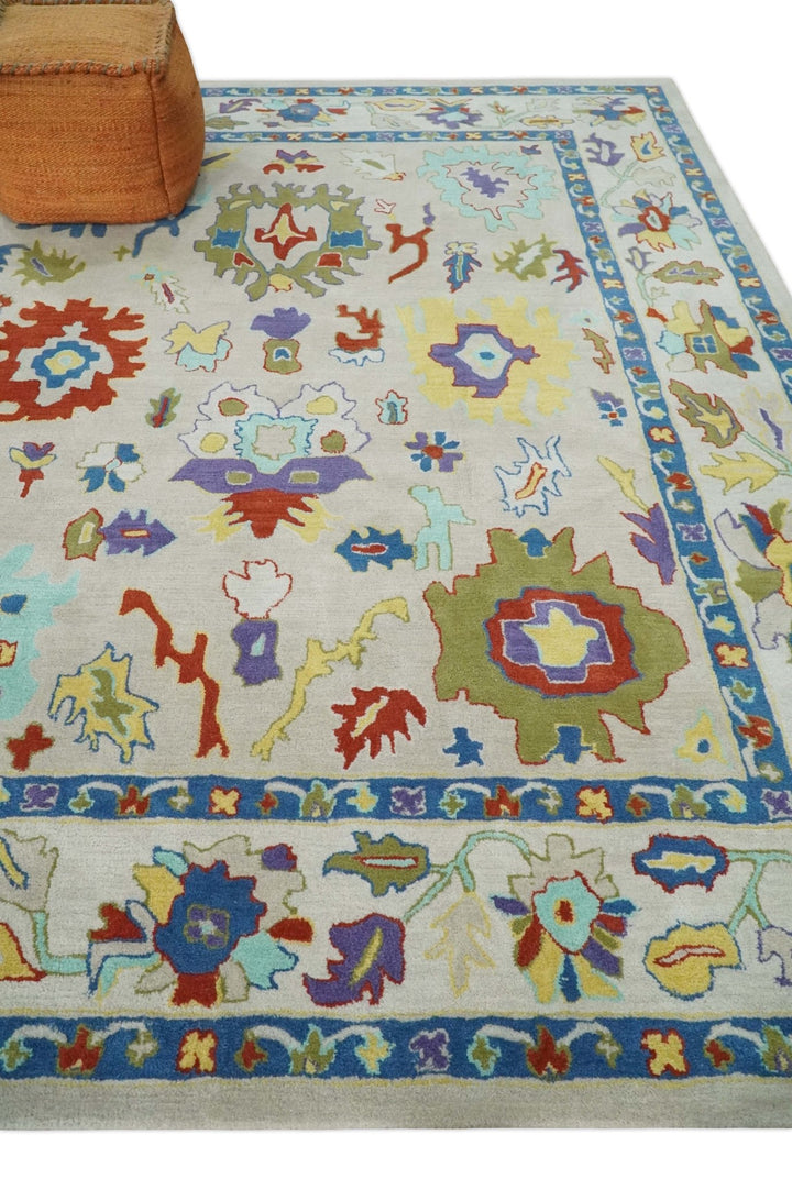 Modern Oushak Rug Hand Tufted Beige and Blue Colorful Rug, Kids, Living Room and Bedroom Rug | TRD6482 - The Rug Decor