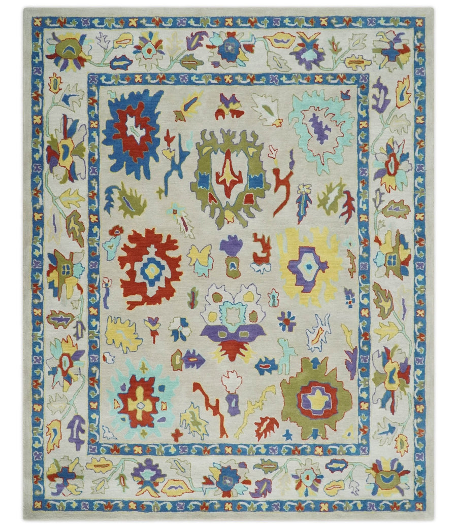 Modern Oushak Rug Hand Tufted Beige and Blue Colorful Rug, Kids, Living Room and Bedroom Rug | TRD6482 - The Rug Decor