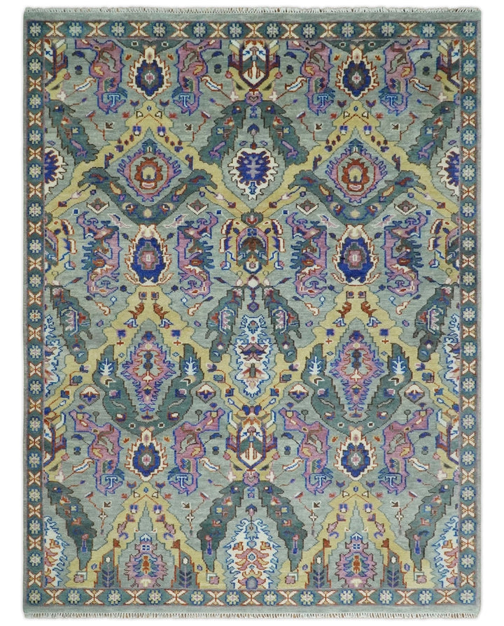 Modern Persian Rug Hand knotted 8x10, 9x12, 10x14 and 12x15 All Wool Green, Pink and Gold Traditional Antique Oushak Area Rug | TRDCP872 - The Rug Decor