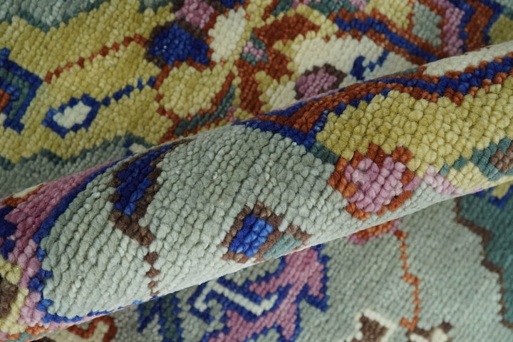 Modern Persian Rug Hand knotted 8x10, 9x12, 10x14 and 12x15 All Wool Green, Pink and Gold Traditional Antique Oushak Area Rug | TRDCP872810 - The Rug Decor