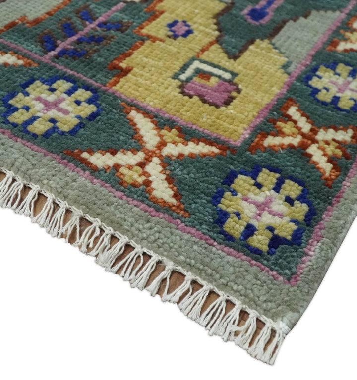Modern Persian Rug Hand knotted 8x10, 9x12, 10x14 and 12x15 All Wool Green, Pink and Gold Traditional Antique Oushak Area Rug | TRDCP872810 - The Rug Decor