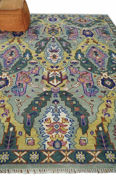 Modern Persian Rug Hand knotted 8x10, 9x12, 10x14 and 12x15 All Wool Green, Pink and Gold Traditional Antique Oushak Area Rug | TRDCP872810 - The Rug Decor