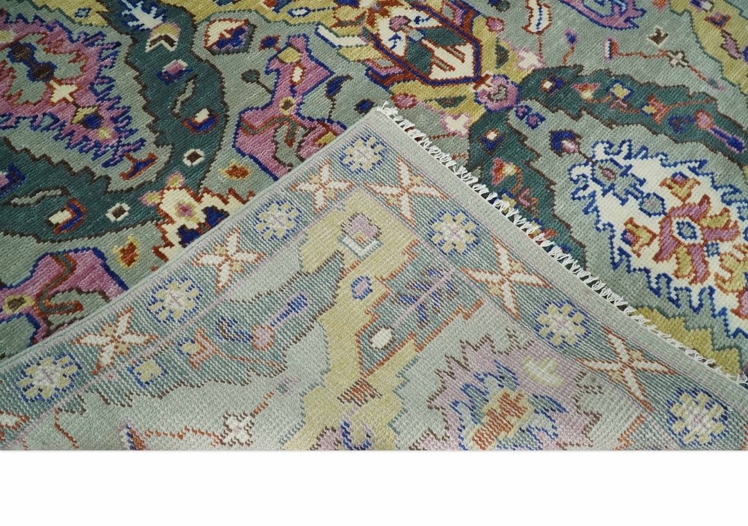 Modern Persian Rug Hand knotted 8x10, 9x12, 10x14 and 12x15 All Wool Green, Pink and Gold Traditional Antique Oushak Area Rug | TRDCP872810 - The Rug Decor