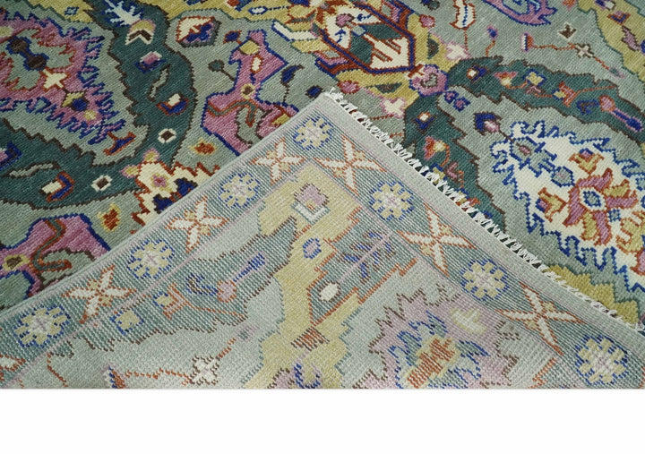 Modern Persian Rug Hand knotted 8x10, 9x12, 10x14 and 12x15 All Wool Green, Pink and Gold Traditional Antique Oushak Area Rug | TRDCP872810 - The Rug Decor