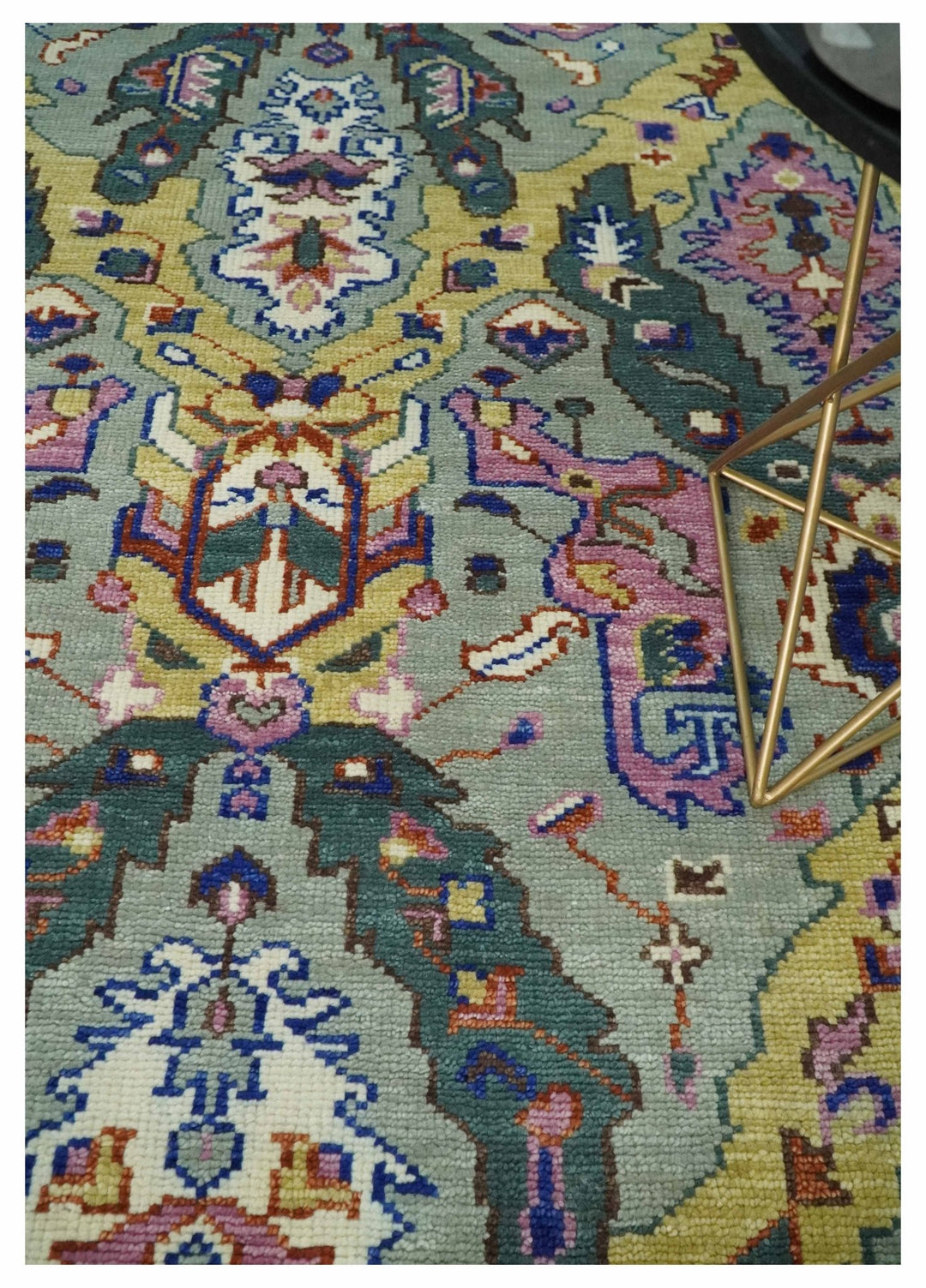 Modern Persian Rug Hand knotted 8x10, 9x12, 10x14 and 12x15 All Wool Green, Pink and Gold Traditional Antique Oushak Area Rug | TRDCP872810 - The Rug Decor