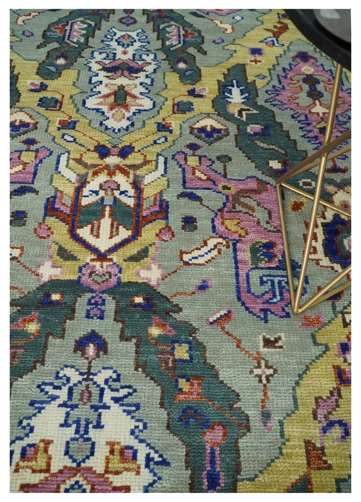 Modern Persian Rug Hand knotted 8x10, 9x12, 10x14 and 12x15 All Wool Green, Pink and Gold Traditional Antique Oushak Area Rug | TRDCP872810 - The Rug Decor