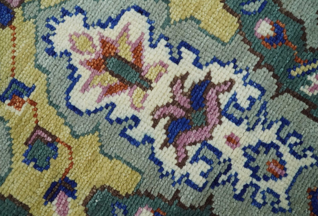 Modern Persian Rug Hand knotted 8x10, 9x12, 10x14 and 12x15 All Wool Green, Pink and Gold Traditional Antique Oushak Area Rug | TRDCP872810 - The Rug Decor