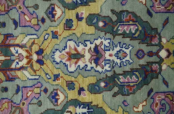 Modern Persian Rug Hand knotted 8x10, 9x12, 10x14 and 12x15 All Wool Green, Pink and Gold Traditional Antique Oushak Area Rug | TRDCP872810 - The Rug Decor