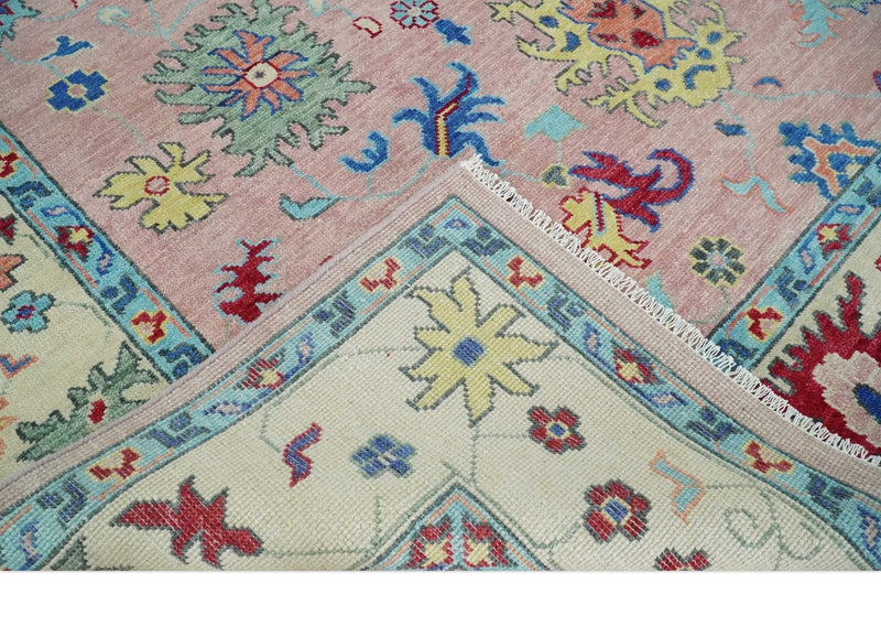 Modern Pink Rug 8x10 and 9x12 Wool Colorful Hand knotted Oushak Area Rug - The Rug Decor