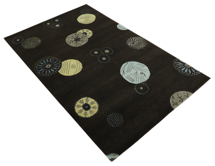 Modern Premium look Dark Brown 5x8 Hand loom Wool and Art Silk Area Rug - The Rug Decor