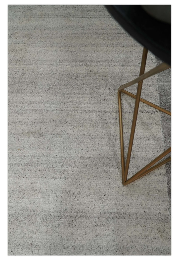 Modern Scandinavian 4.7x6.5 Brown and Silver Wool Hand Woven Area Rug | HL47 - The Rug Decor