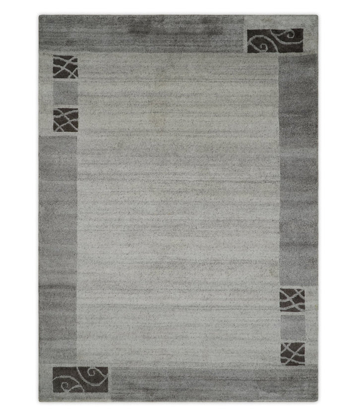 Modern Scandinavian 4.7x6.5 Brown and Silver Wool Hand Woven Area Rug | HL47 - The Rug Decor