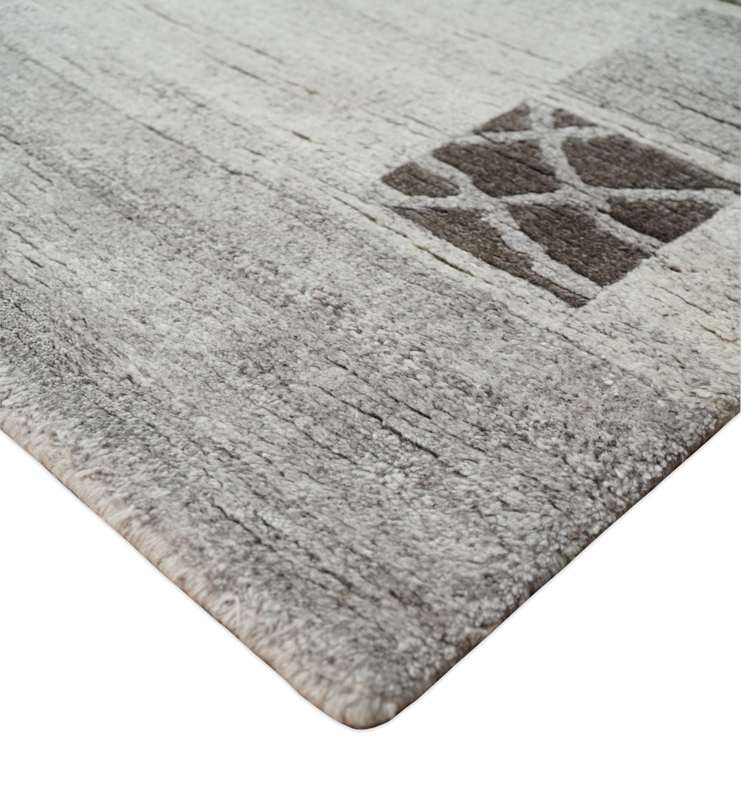 Modern Scandinavian 4.7x6.5 Brown and Silver Wool Hand Woven Area Rug | HL47 - The Rug Decor