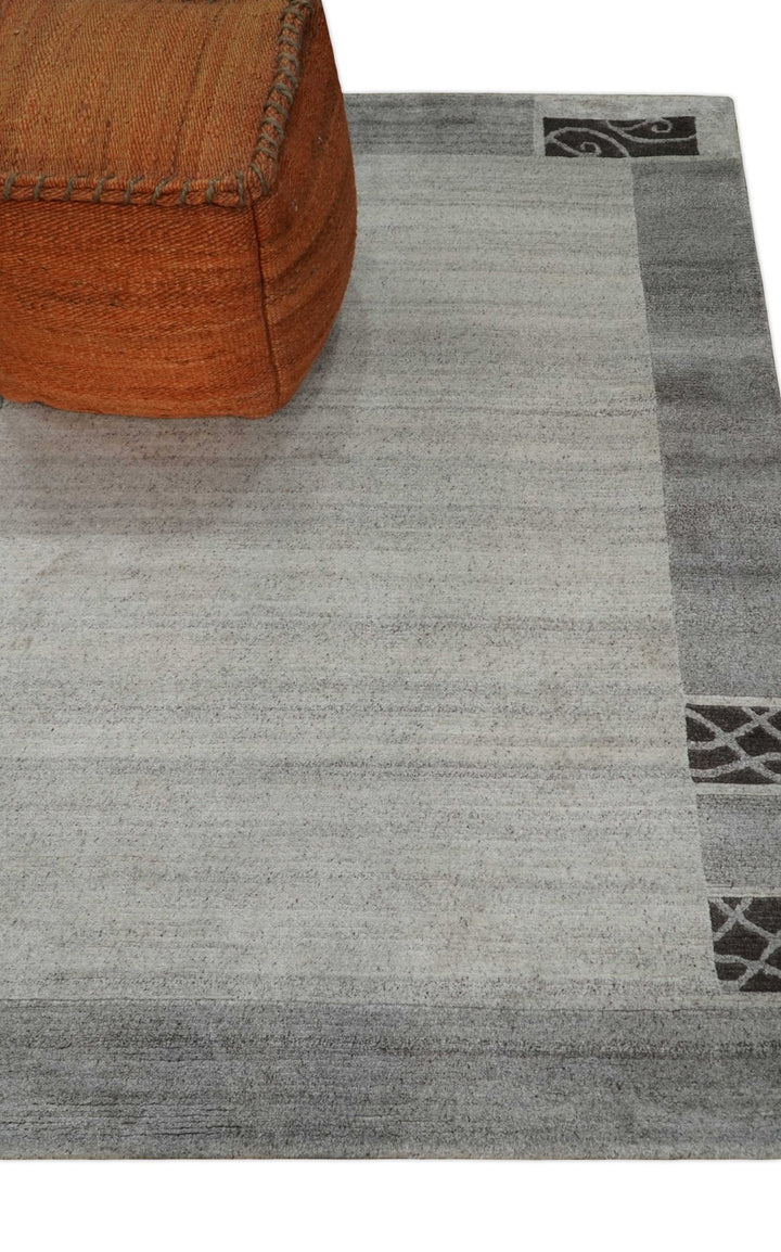 Modern Scandinavian 4.7x6.5 Brown and Silver Wool Hand Woven Area Rug | HL47 - The Rug Decor
