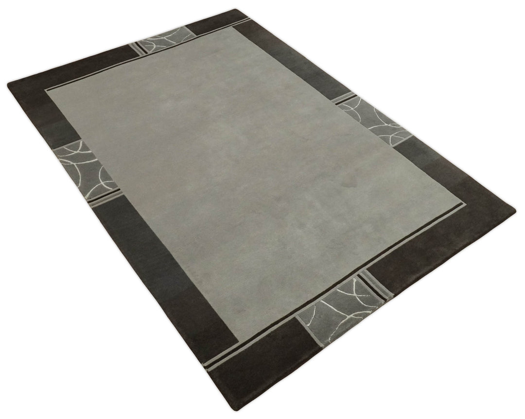 Modern Scandinavian 6x8 Silver and Brown Wool Hand Woven Area Rug | HL9 - The Rug Decor