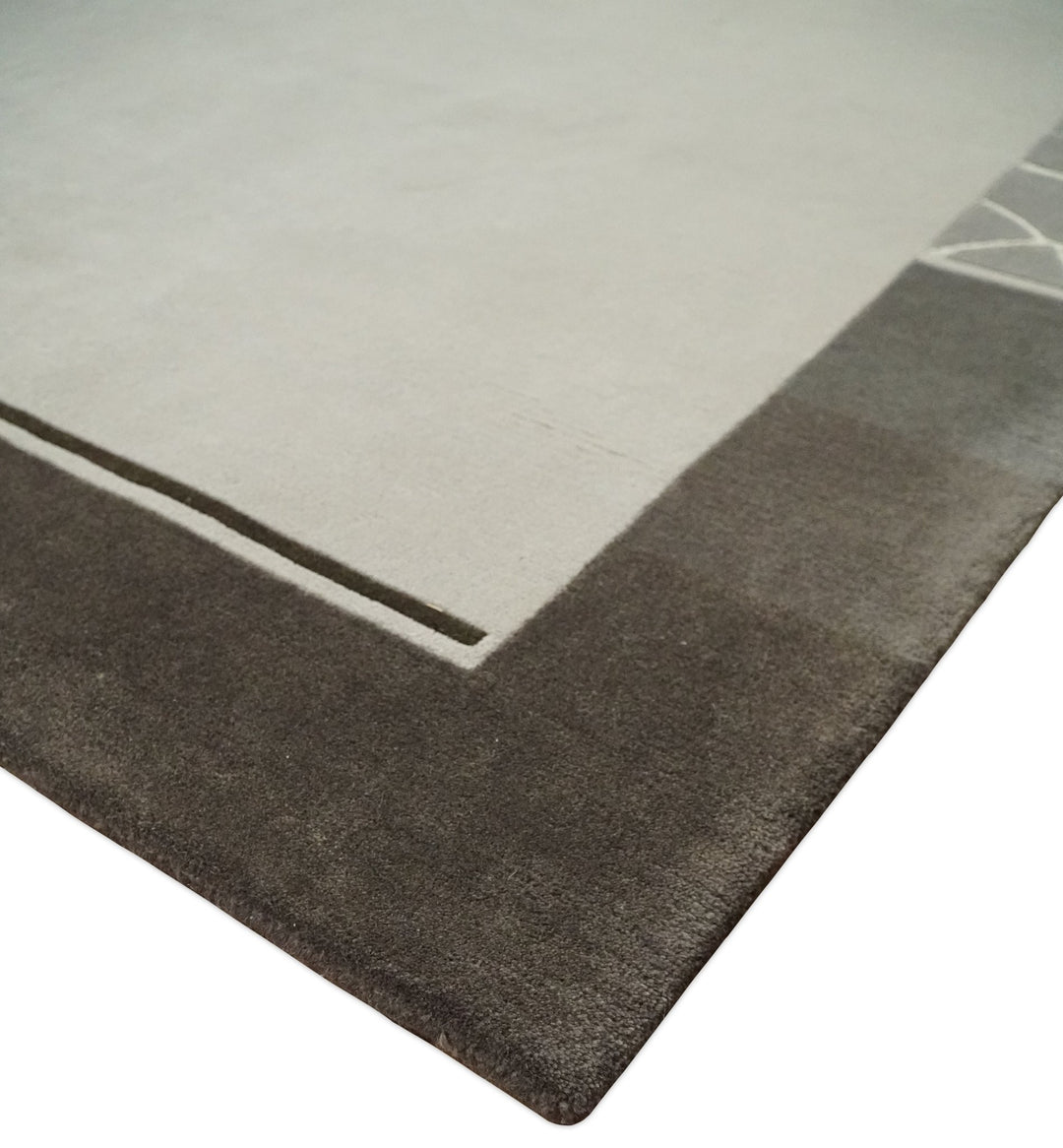 Modern Scandinavian 6x8 Silver and Brown Wool Hand Woven Area Rug | HL9 - The Rug Decor