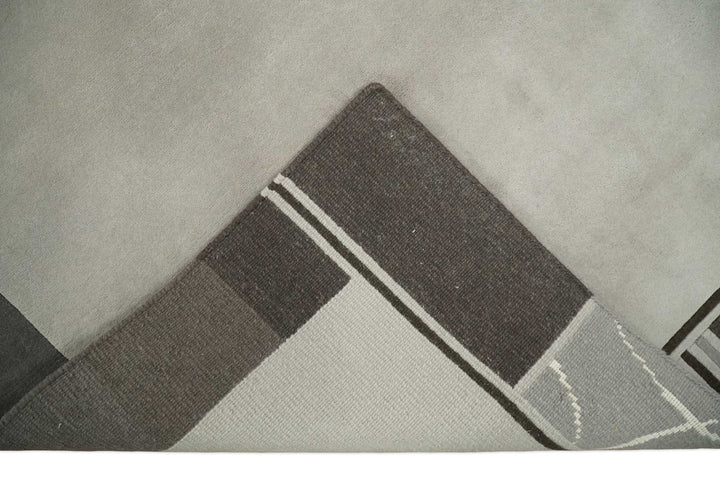 Modern Scandinavian 6x8 Silver and Brown Wool Hand Woven Area Rug | HL9 - The Rug Decor