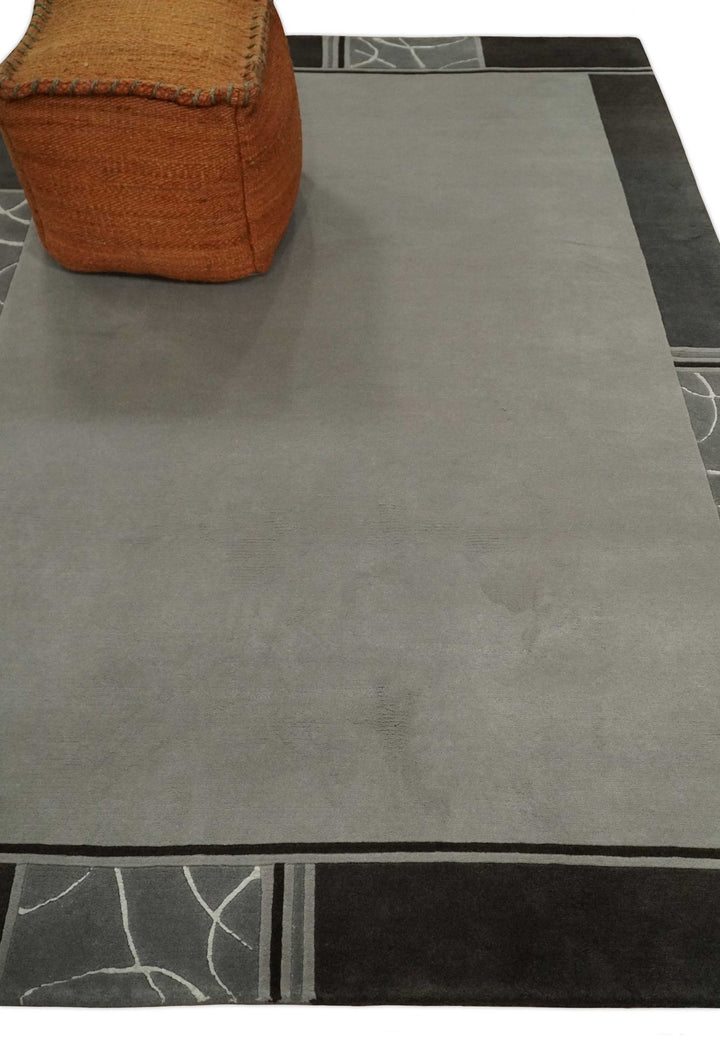Modern Scandinavian 6x8 Silver and Brown Wool Hand Woven Area Rug | HL9 - The Rug Decor