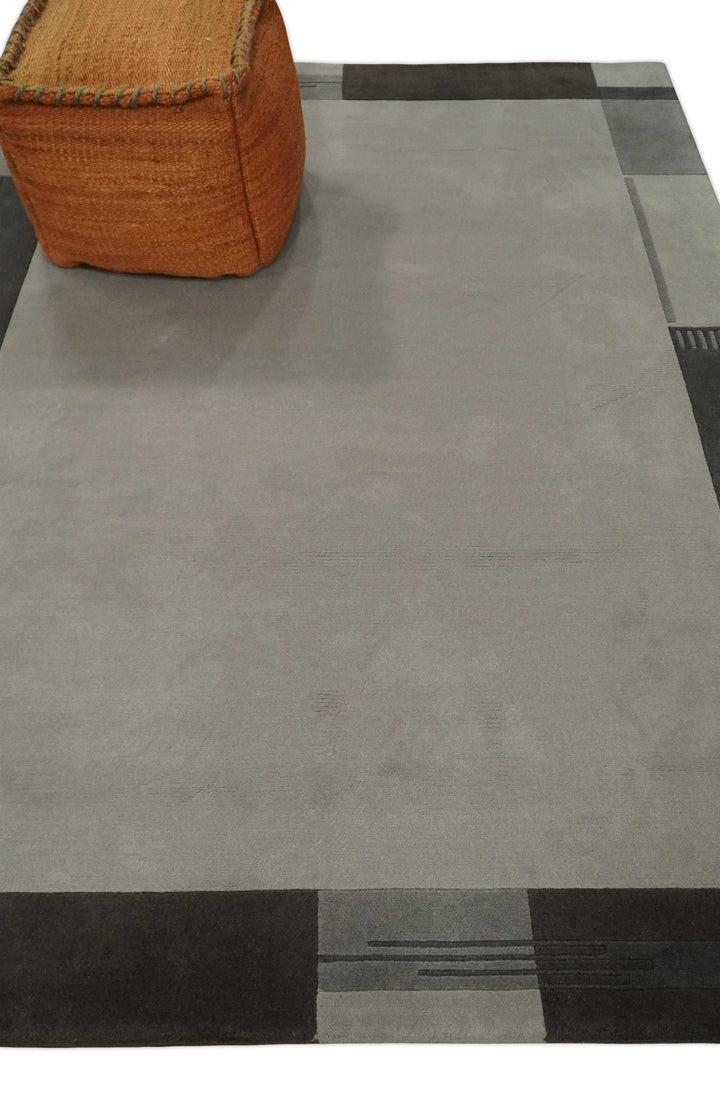 Modern Scandinavian 6x8 Silver and Gray Wool Hand Woven Area Rug | HL8 - The Rug Decor