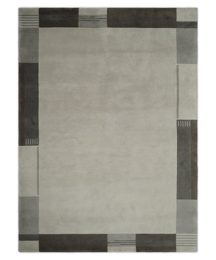 Modern Scandinavian 6x8 Silver and Gray Wool Hand Woven Area Rug | HL8 - The Rug Decor