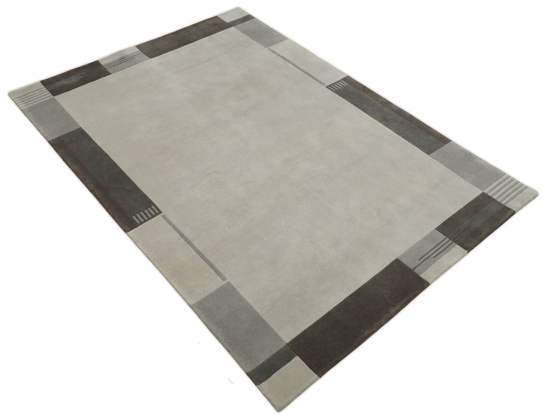 Modern Scandinavian 6x8 Silver and Gray Wool Hand Woven Area Rug | HL8 - The Rug Decor