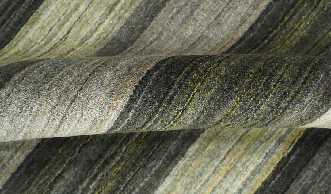 Modern Scandinavian Stripes 5x7 Antique Moss Green and Gray Wool Hand Woven Area Rug | HL20 - The Rug Decor