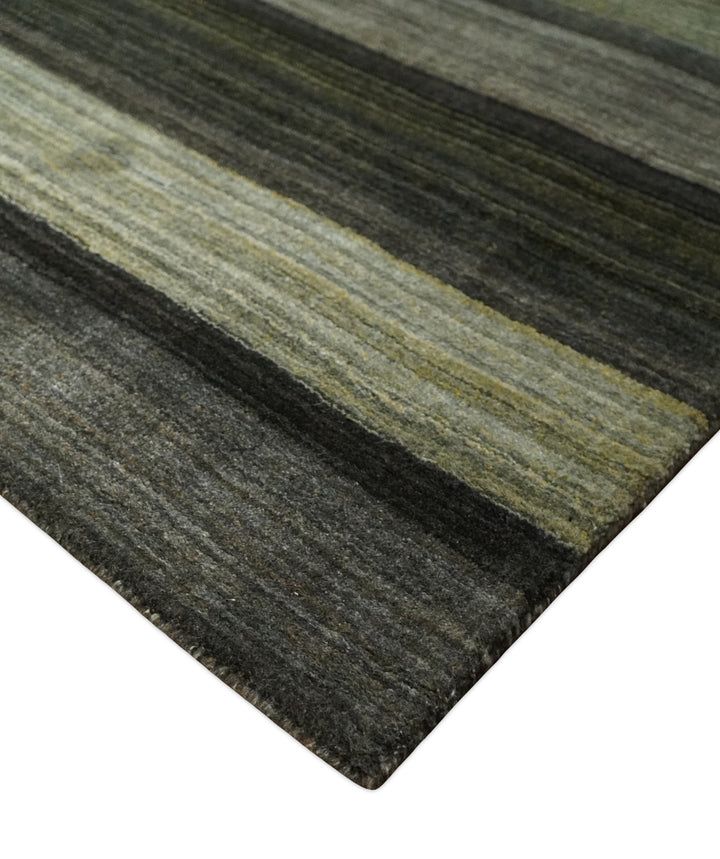 Modern Scandinavian Stripes 5x7 Antique Moss Green and Gray Wool Hand Woven Area Rug | HL20 - The Rug Decor