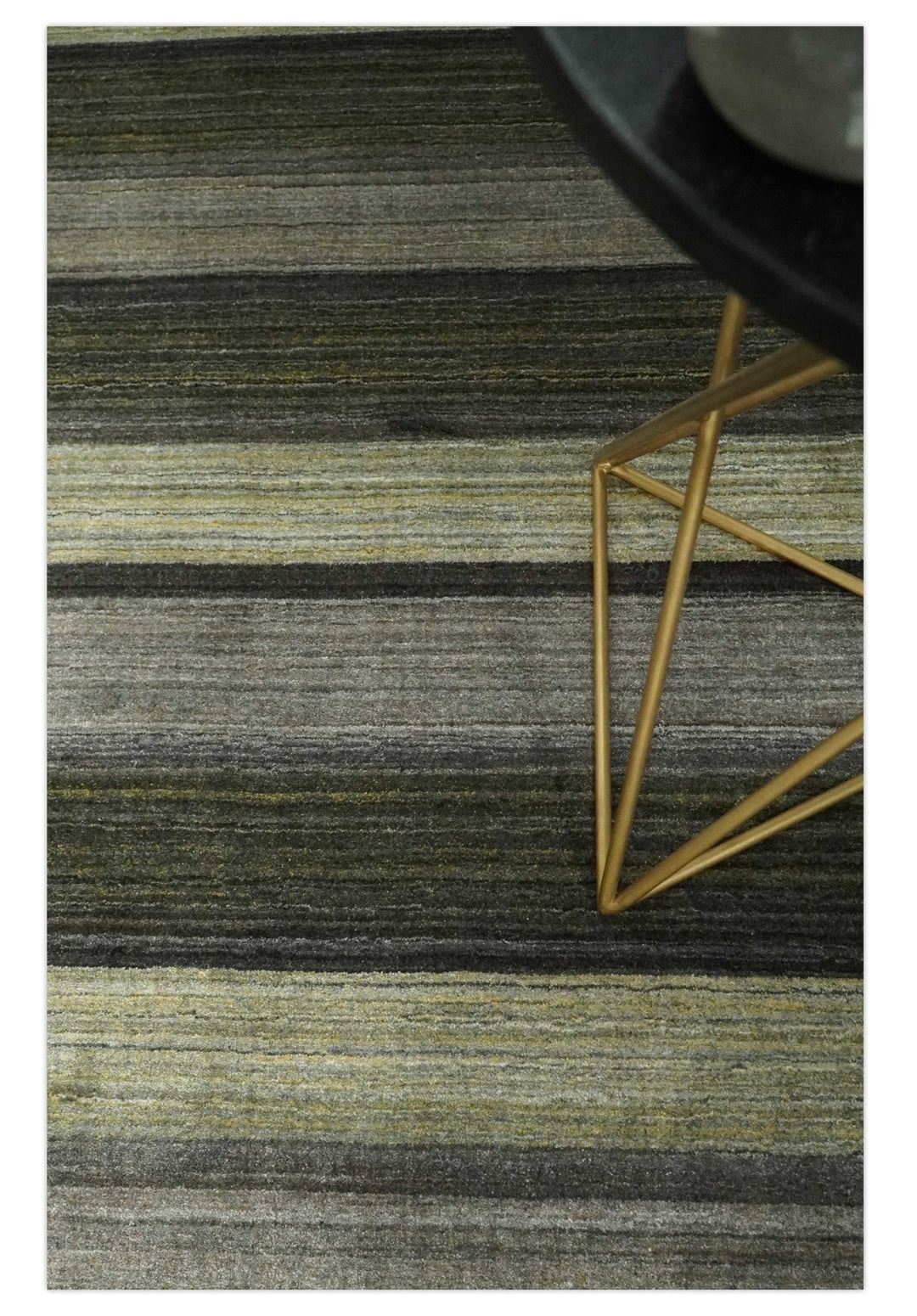 Modern Scandinavian Stripes 5x7 Antique Moss Green and Gray Wool Hand Woven Area Rug | HL20 - The Rug Decor