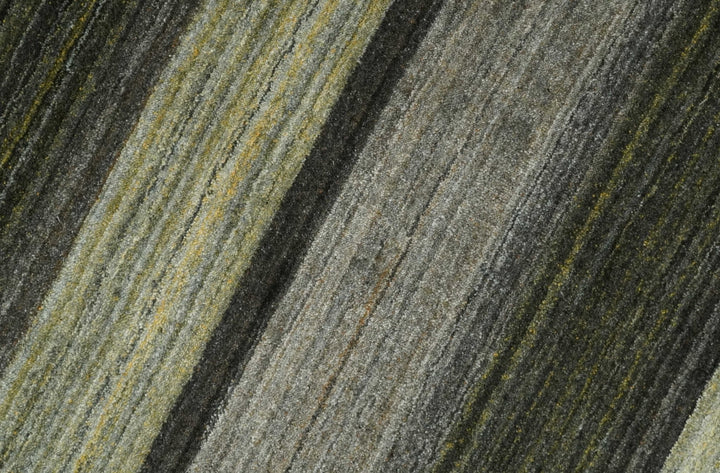 Modern Scandinavian Stripes 5x7 Antique Moss Green and Gray Wool Hand Woven Area Rug | HL20 - The Rug Decor