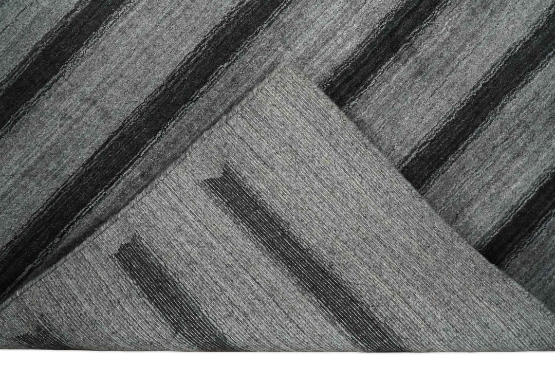 Modern Scandinavian Stripes Style 5x7 Silver and Gray Wool Hand Woven Area Rug | HL11 - The Rug Decor