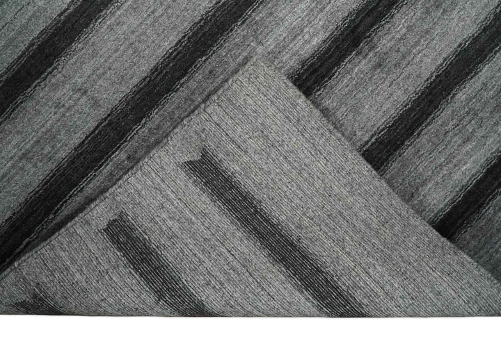 Modern Scandinavian Stripes Style 5x7 Silver and Gray Wool Hand Woven Area Rug | HL11 - The Rug Decor