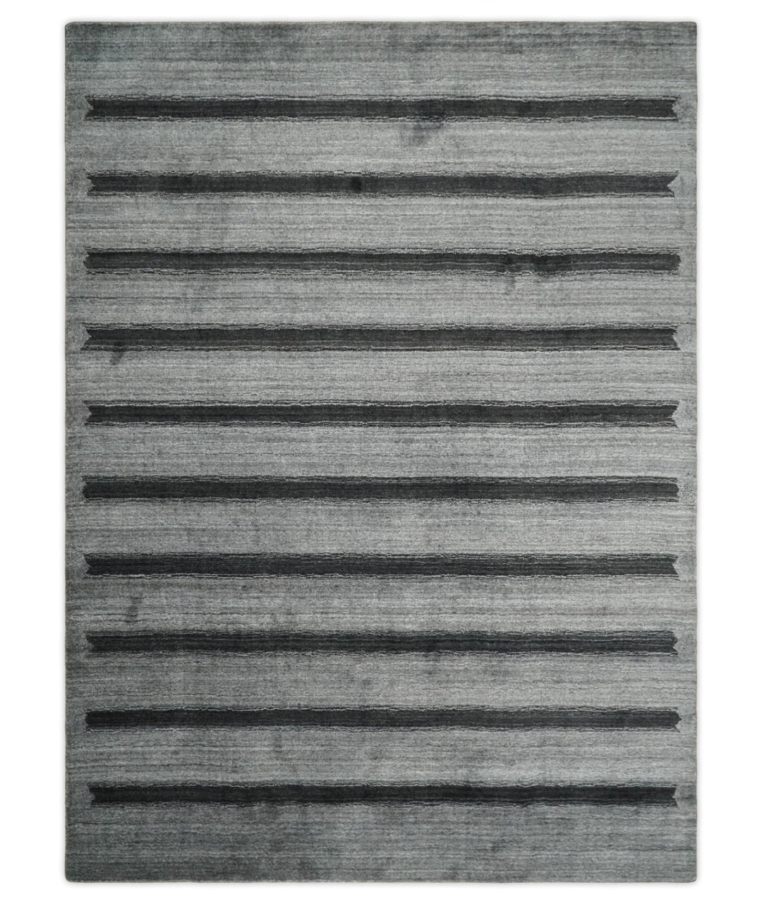 Modern Scandinavian Stripes Style 5x7 Silver and Gray Wool Hand Woven Area Rug | HL11 - The Rug Decor