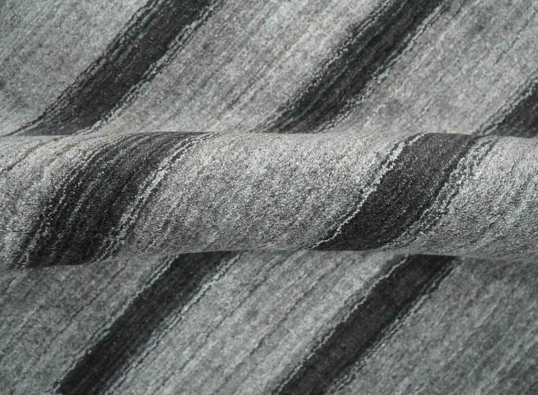 Modern Scandinavian Stripes Style 5x7 Silver and Gray Wool Hand Woven Area Rug | HL11 - The Rug Decor