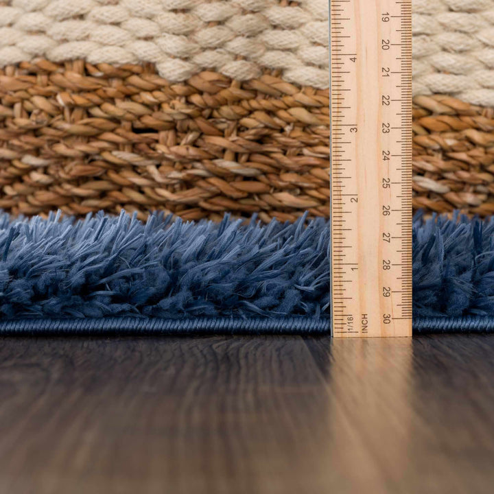 Modern Solid Blue Plush Pile Moroccan Style Washable Area Rug - The Rug Decor