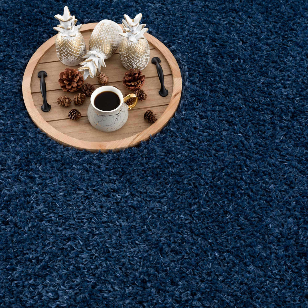 Modern Solid Blue Plush Pile Moroccan Style Washable Area Rug - The Rug Decor