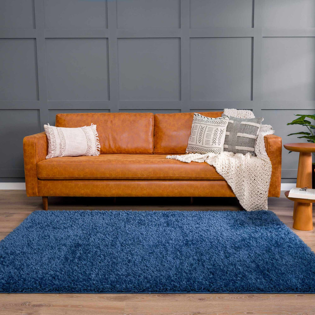 Modern Solid Blue Plush Pile Moroccan Style Washable Area Rug - The Rug Decor