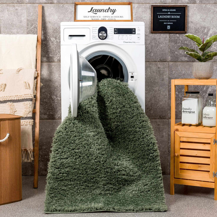 Modern Solid Dark Olive green Woven Plush area rug - The Rug Decor