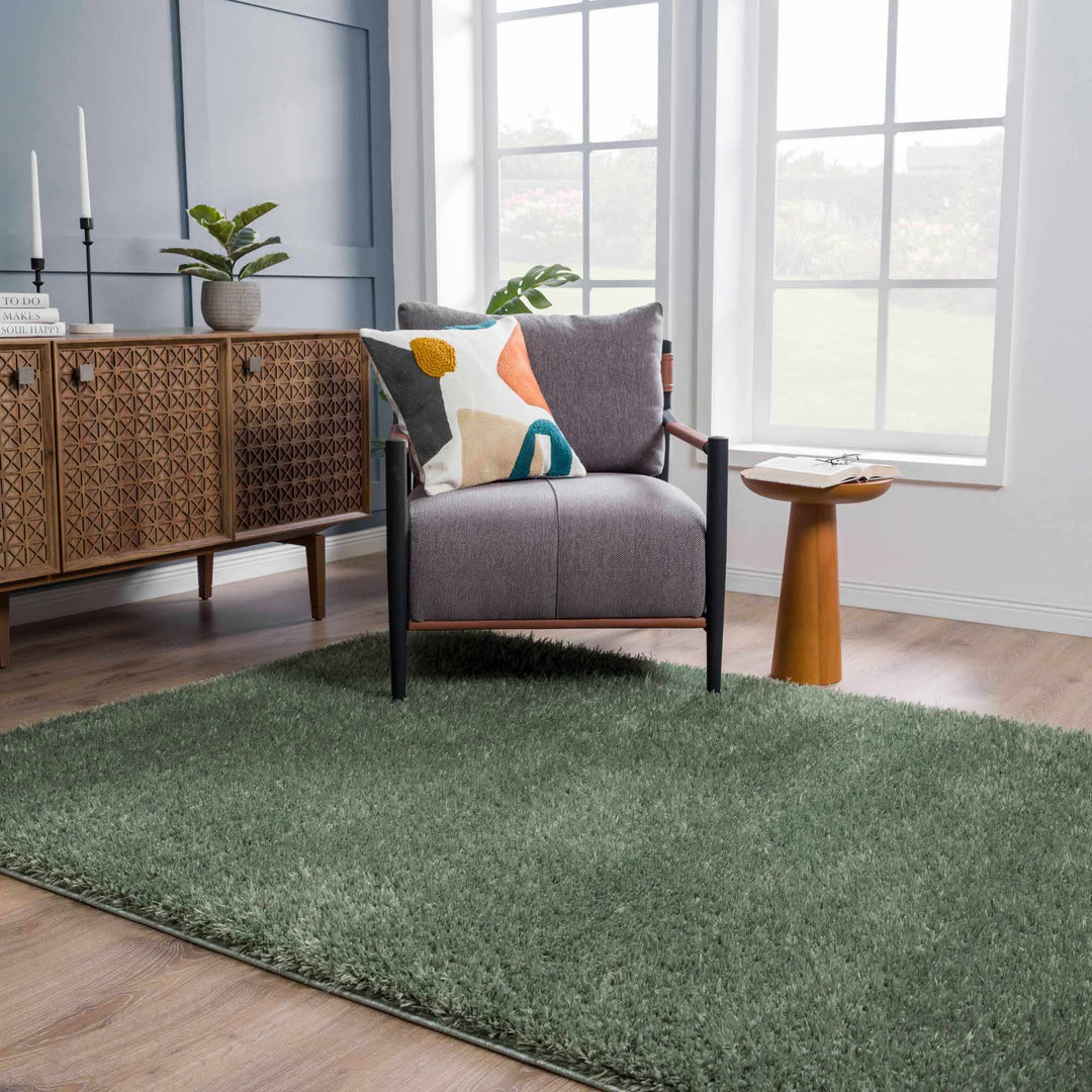 Modern Solid Dark Olive green Woven Plush area rug - The Rug Decor
