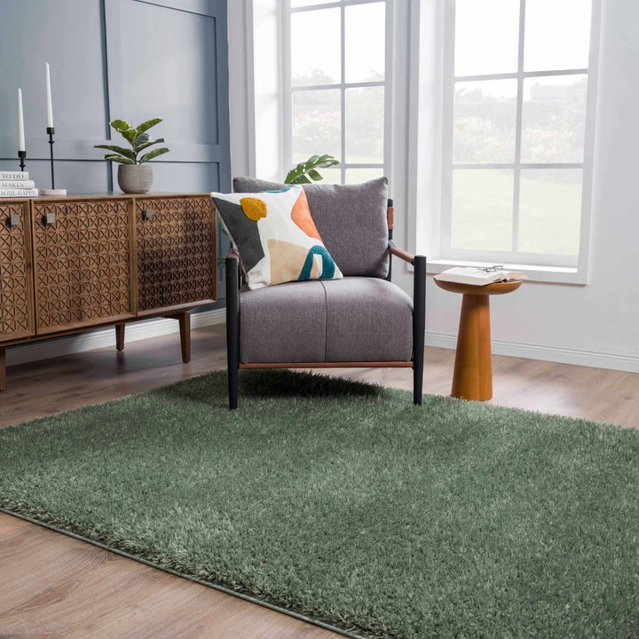 Modern Solid Dark Olive green Woven Plush area rug - The Rug Decor