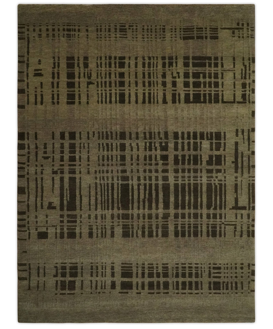 Modern Stripes Design Charcoal and Greenish Brown 6x8 Hand knotted wool area Rug - The Rug Decor