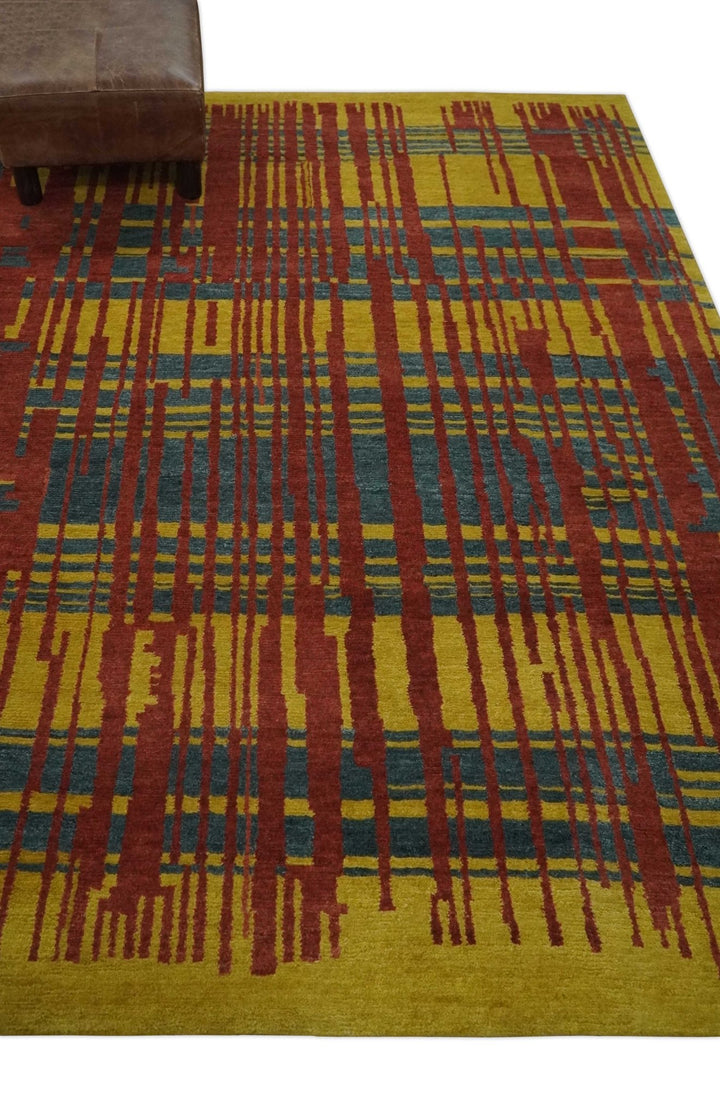 Modern Stripes Design Gold, Charcoal and Brown 5x6.6 Hand loom wool area Rug - The Rug Decor