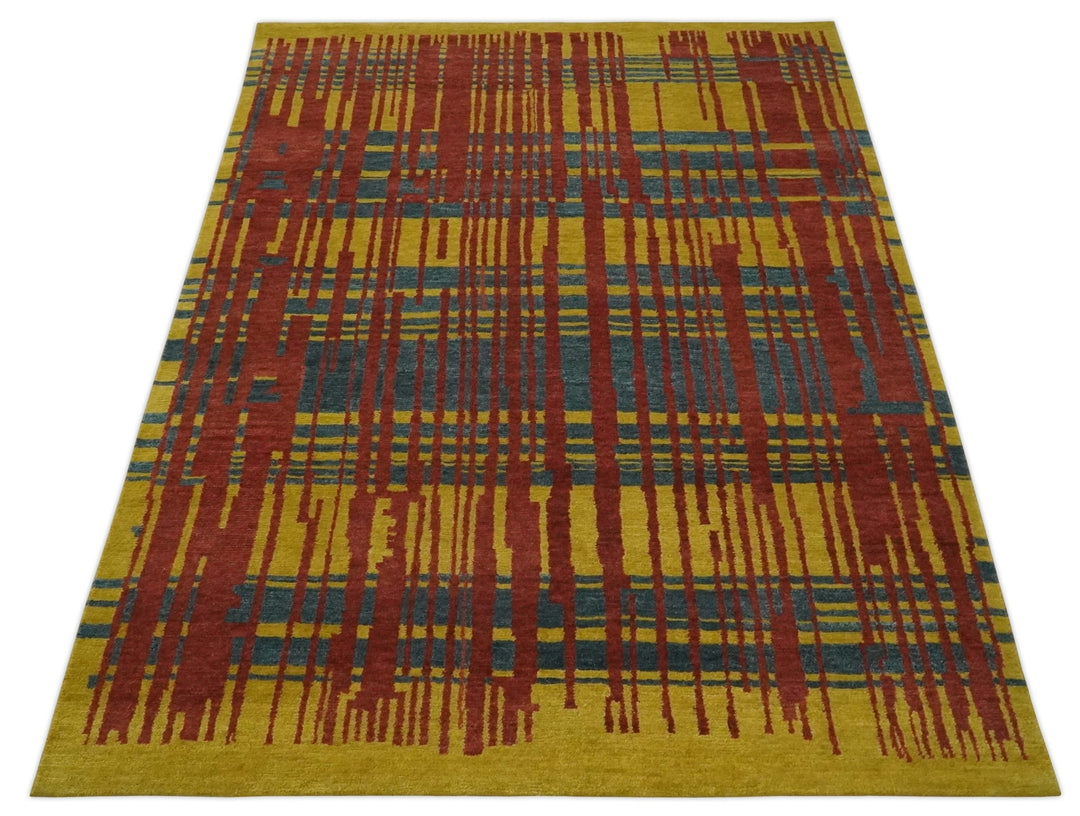 Modern Stripes Design Gold, Charcoal and Brown 5x6.6 Hand loom wool area Rug - The Rug Decor